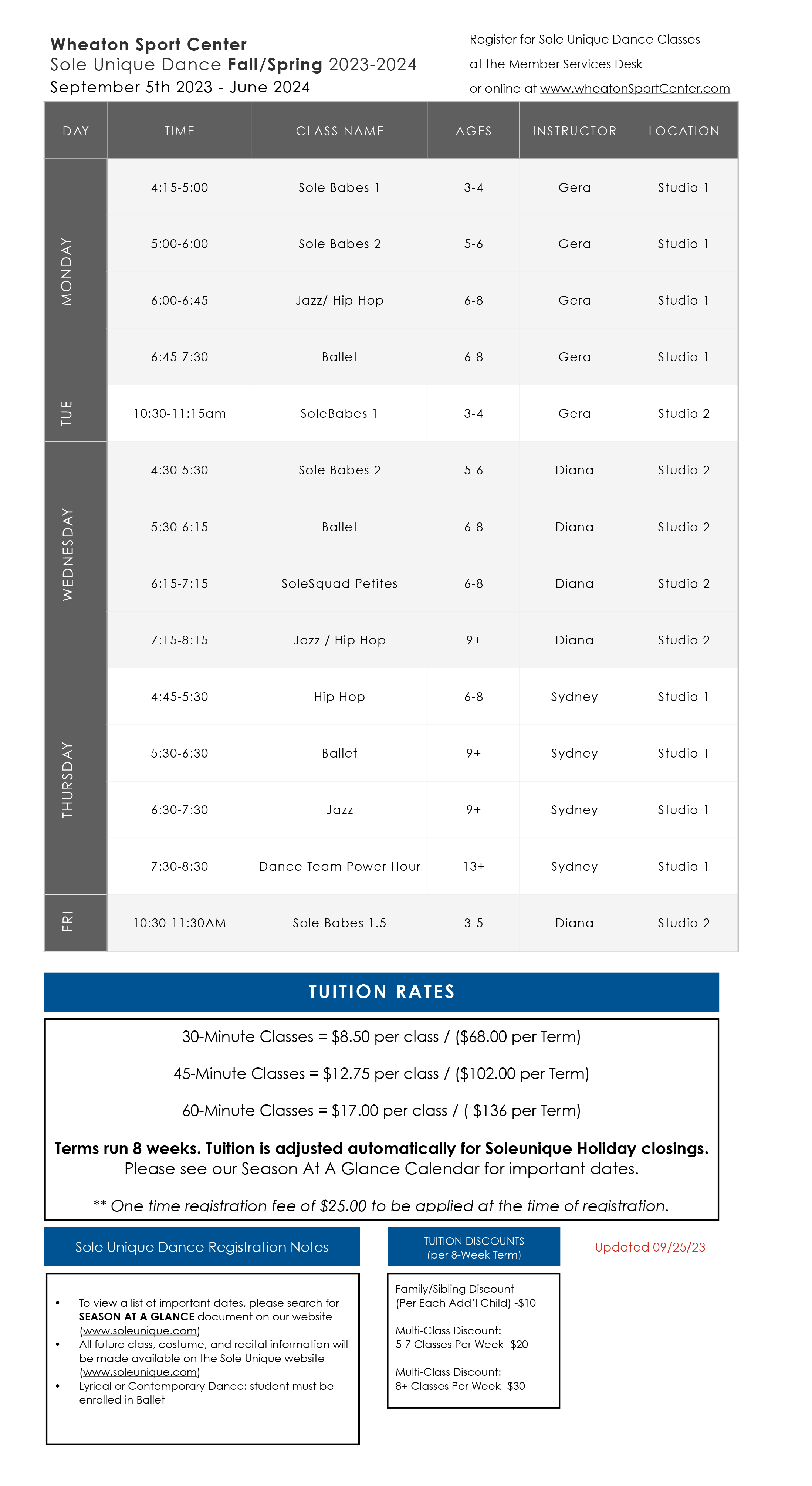 Wheaton Sport Center Dance Class Schedule