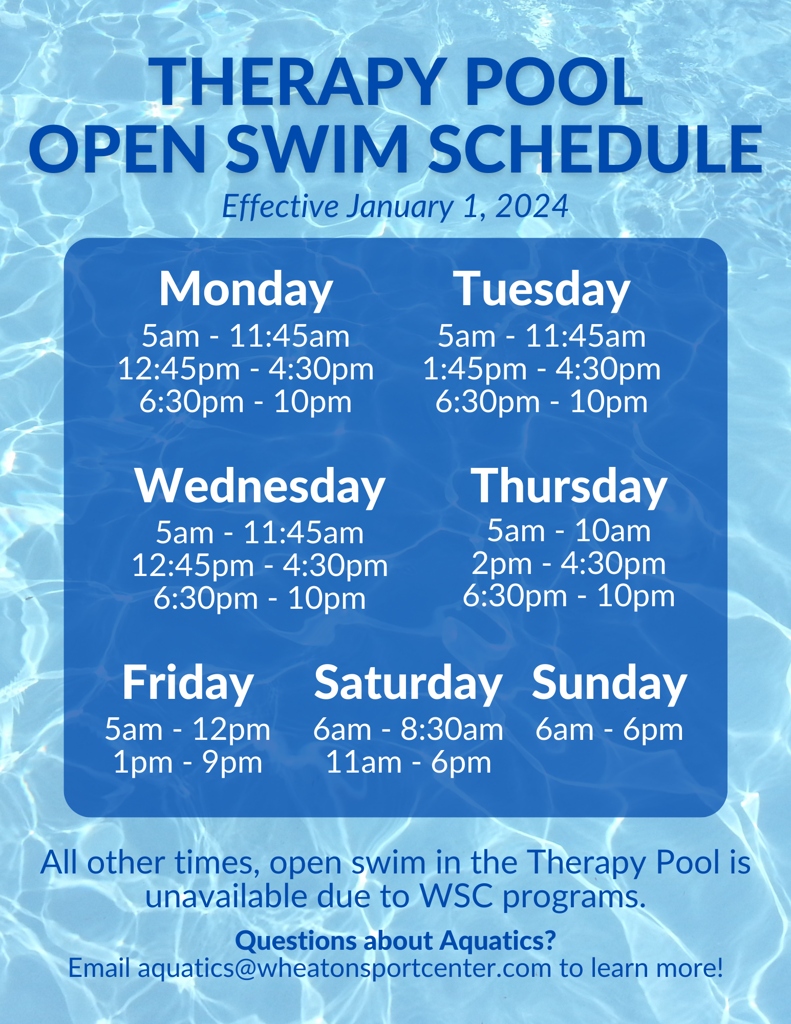 Wheaton Sport Center Open Swim Therapy Pool 1.1.24