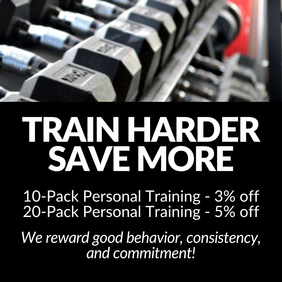 Wheaton Sport Center Train Harder - 10-pack personal training - 3% discount. 20-pack personal training - 5% discount. We reward good behavior, consistency and commitment!