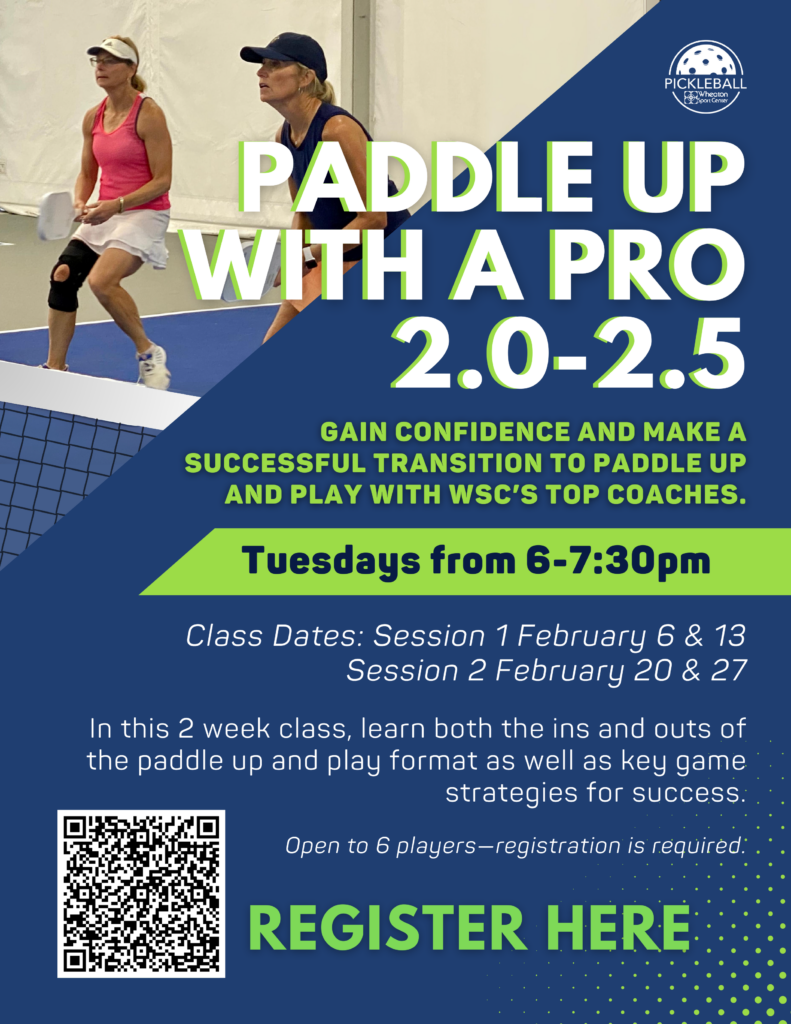 Wheaton Sport Center Pickleball Paddle Up with a Pro, Tuesdays from 6-7:30pm
