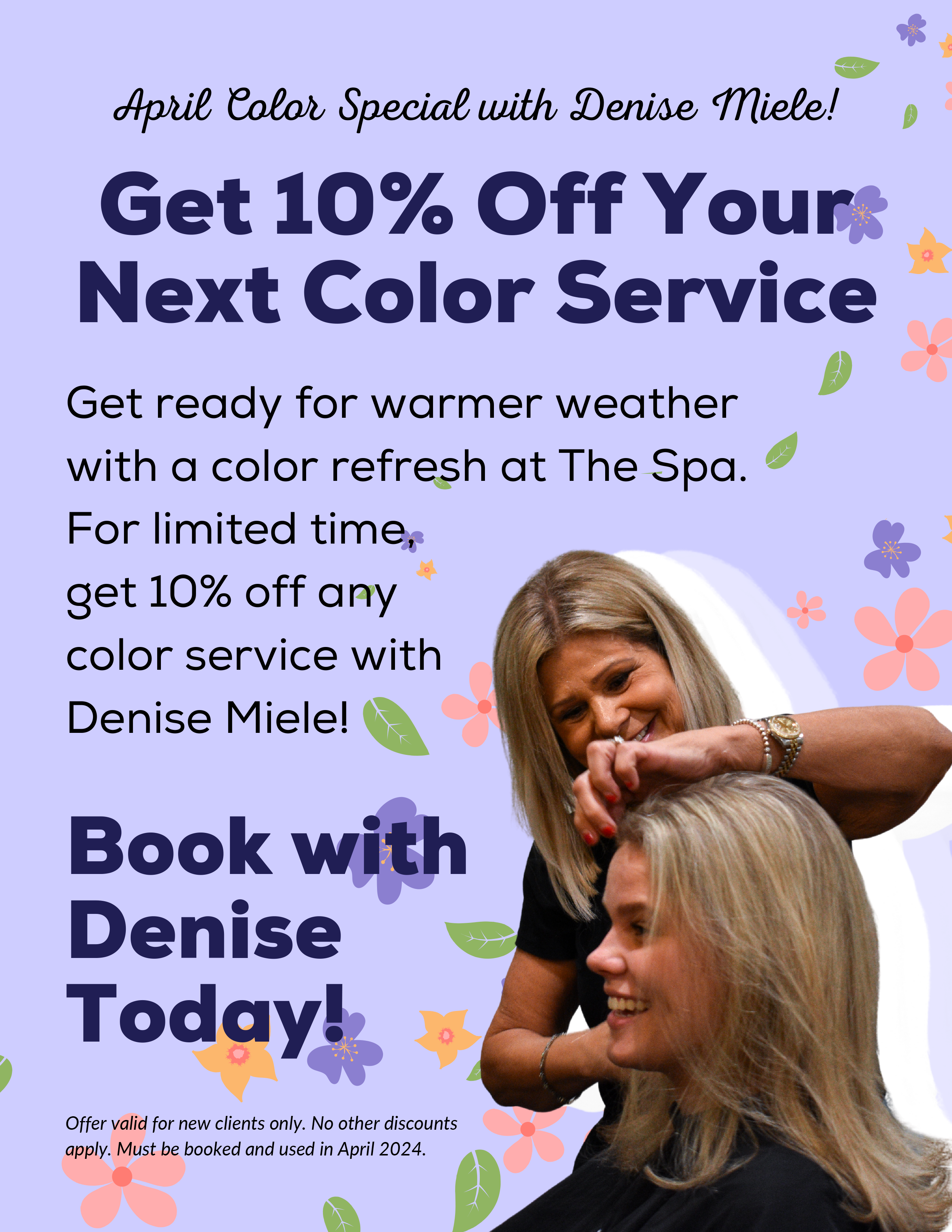 Wheaton Sport Center Spa Promos - Denise Miele Discount 10% off next color service.