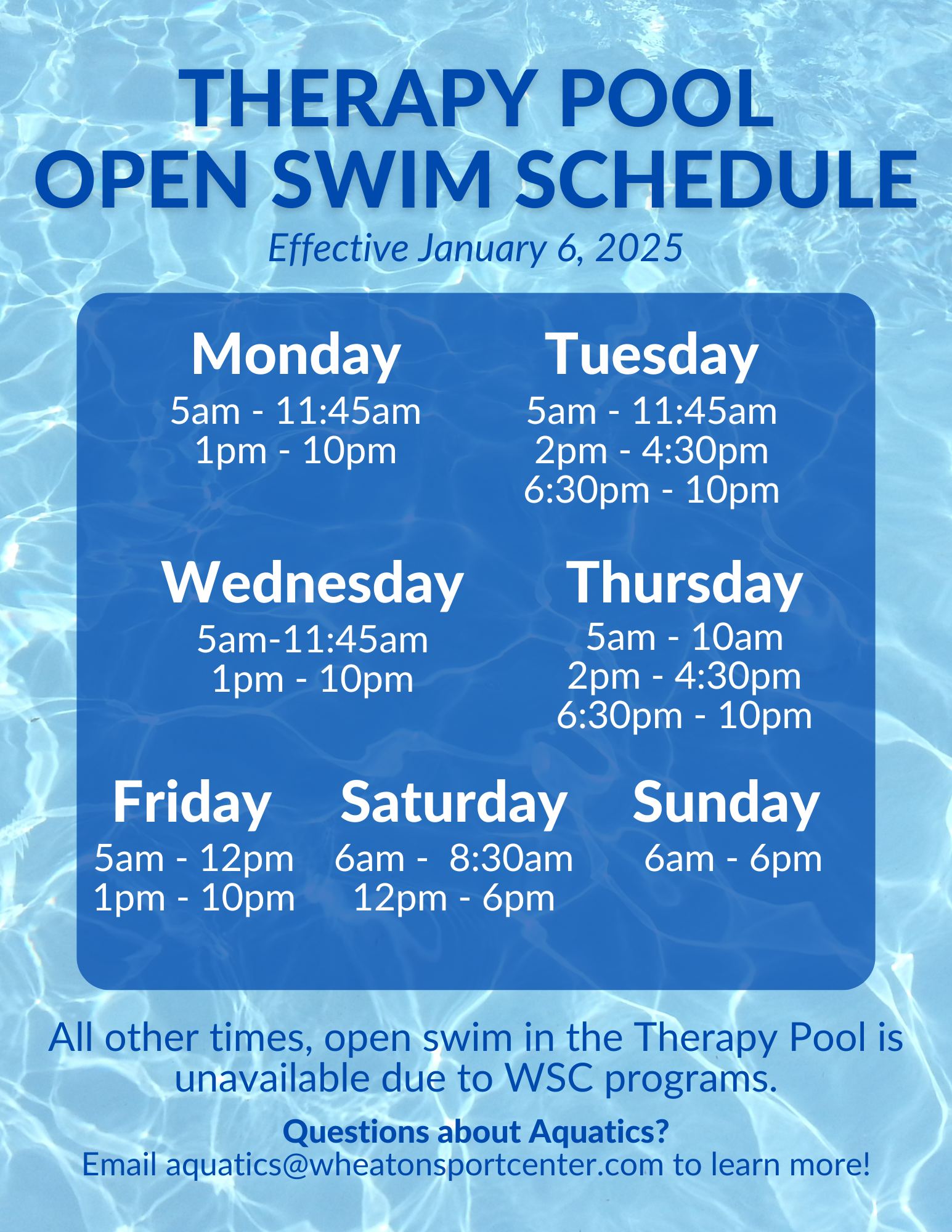 Wheaton Sport Center Open Swim 1.21.25