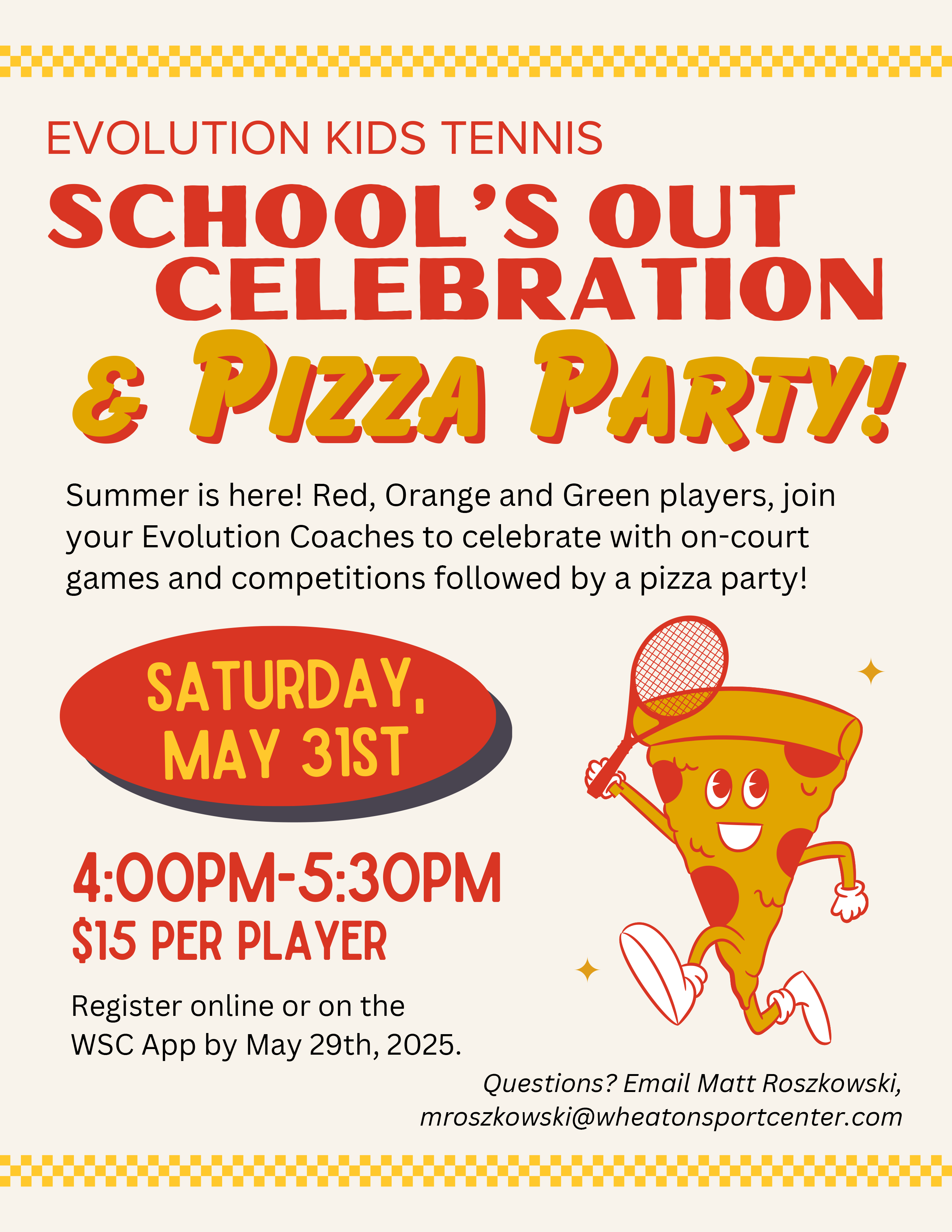 Wheaton Sport Center Tennis Promos - Evolution Pizza Party