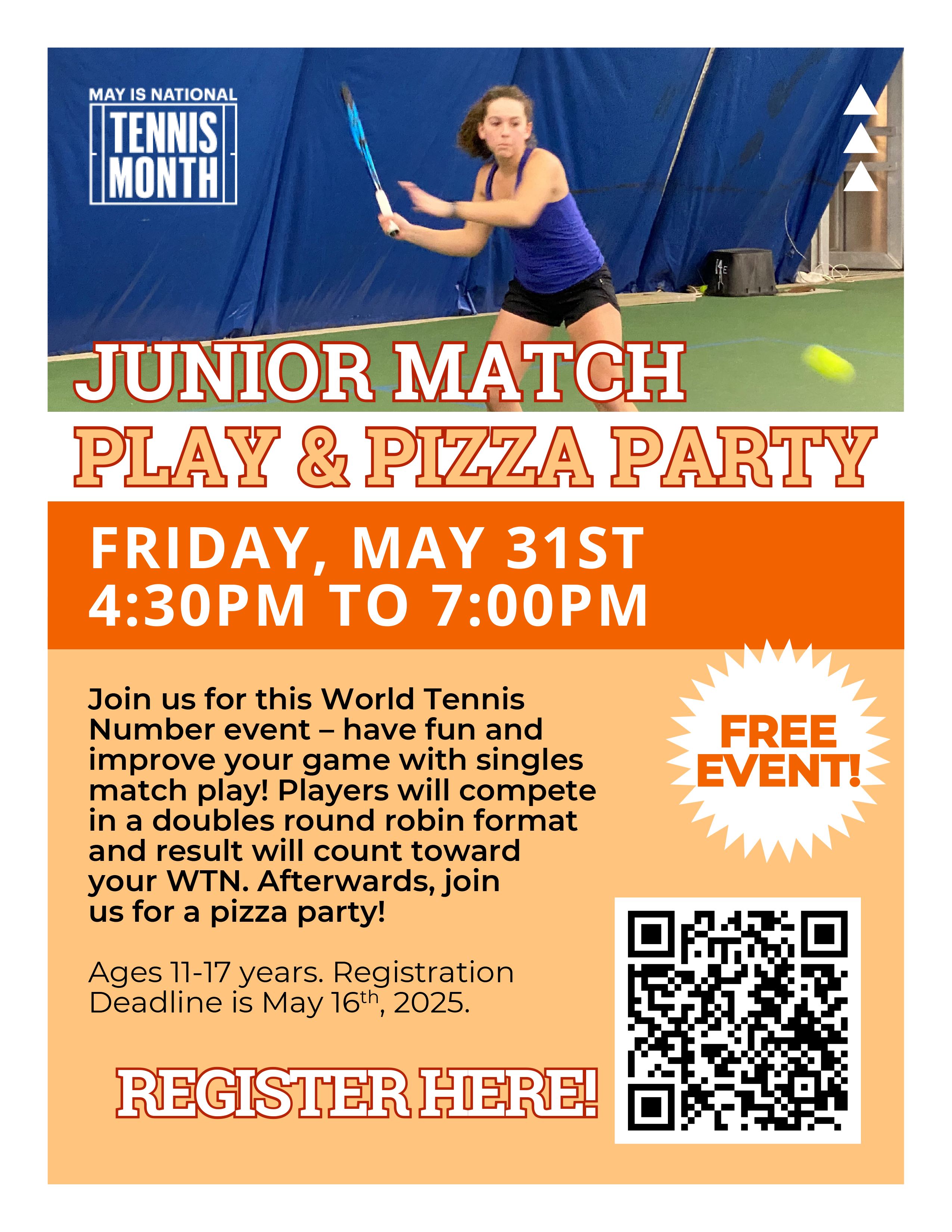 Wheaton Sport Center Tennis Promos - Junior Match & Pizza Party