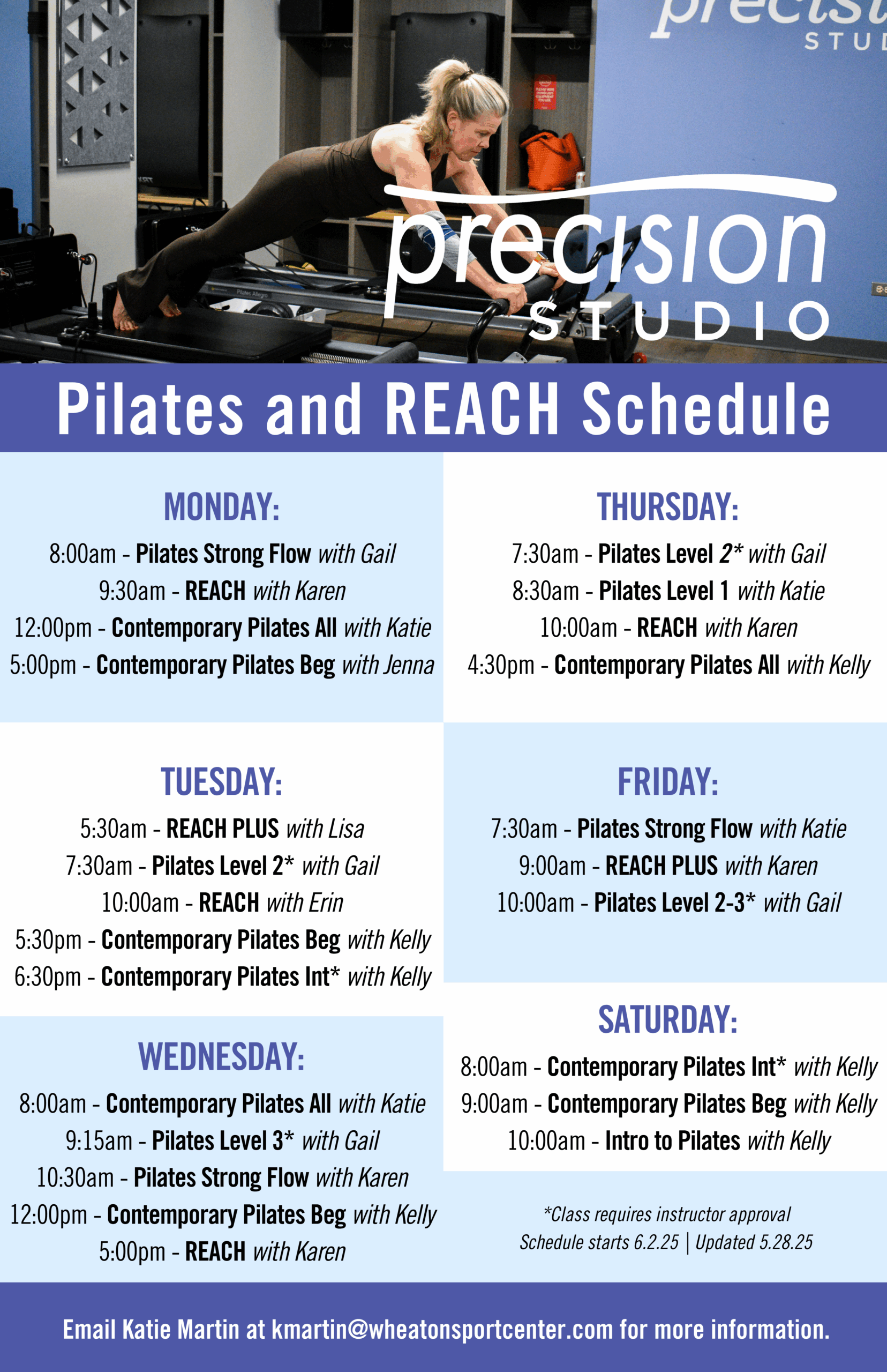 Wheaton Sport Center Summer 2025 Pilates Schedule