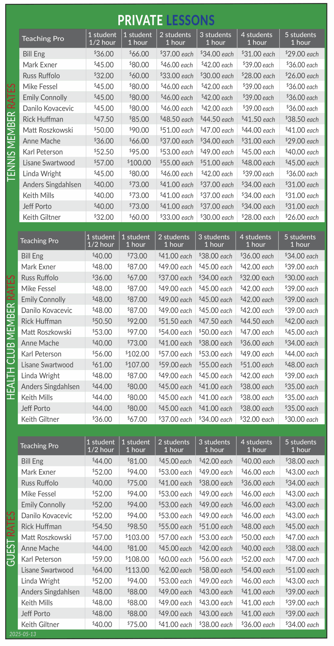 Wheaton Sport Center Private Tennis Lessons 5.25