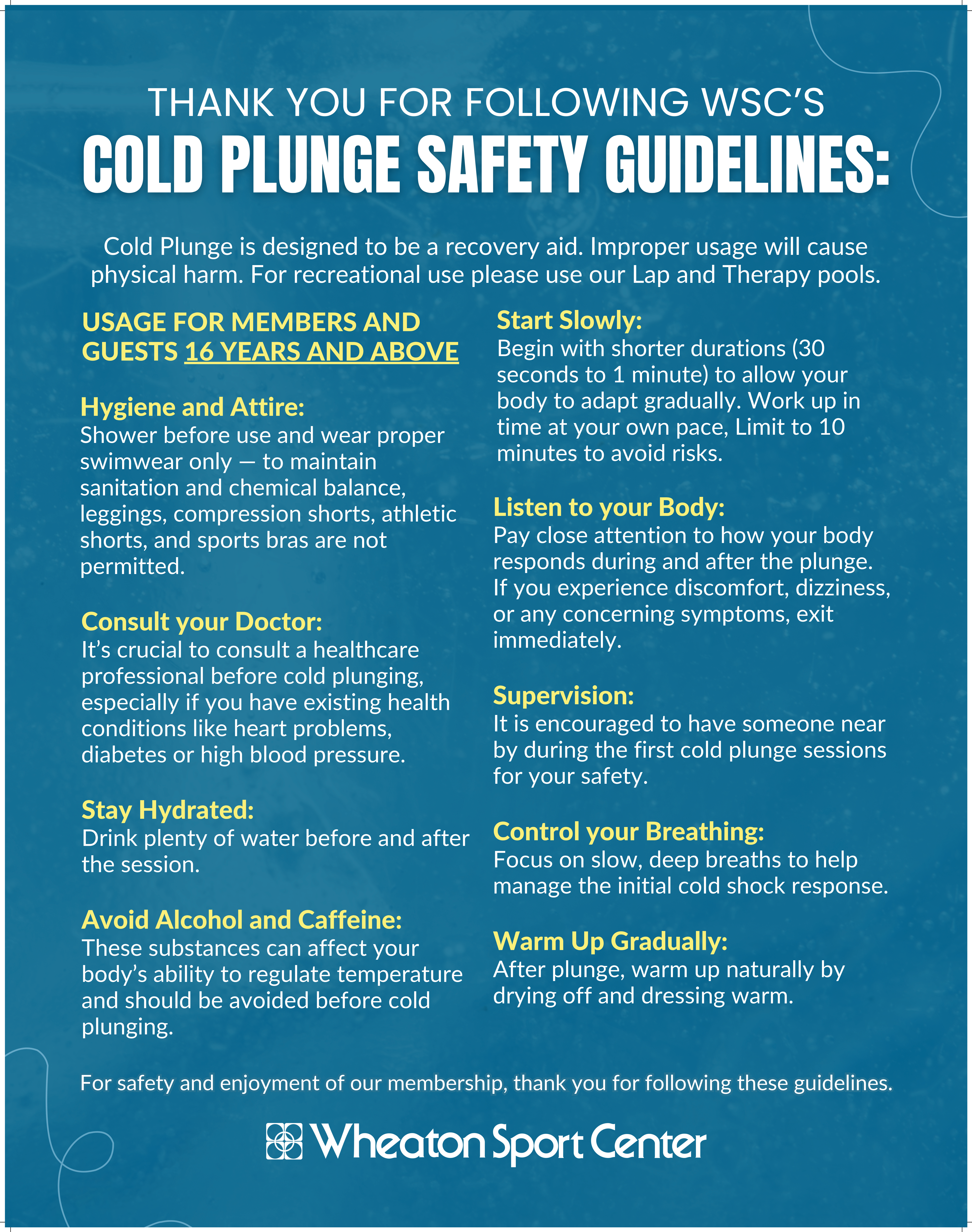Wheaton Sport Center Cold Plunge Guidelines and Benefits