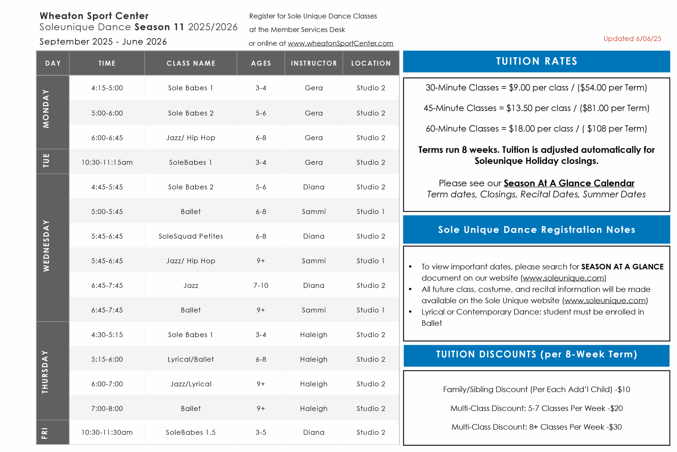 Wheaton Sport Center SUDC 2025-26 Schedule Season 11