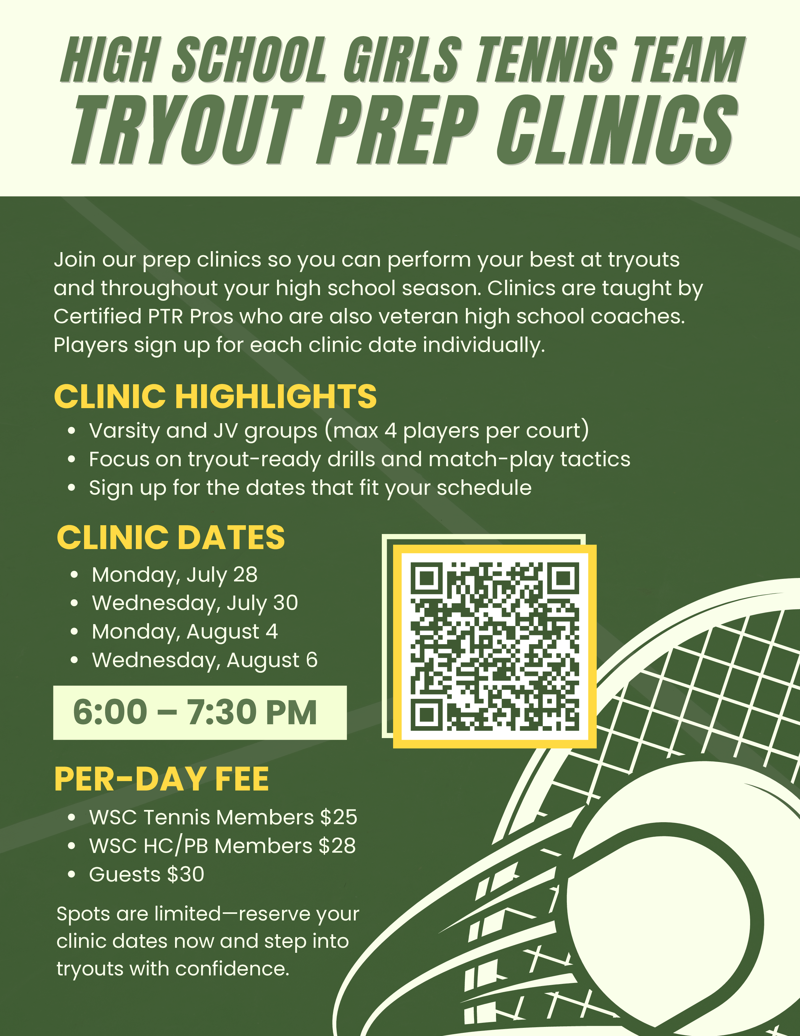 Wheaton Sport Center Tennis High School Girls Prep Clinic