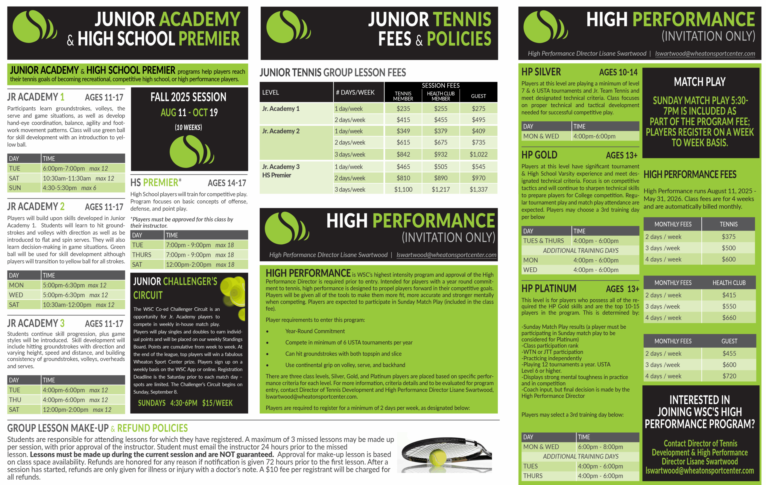 Wheaton Sport Center 2025 Junior Tennis Fall