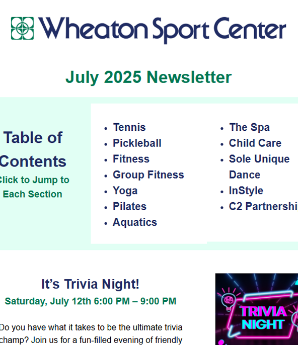 Wheaton Sport Center July 2025 Newsletter