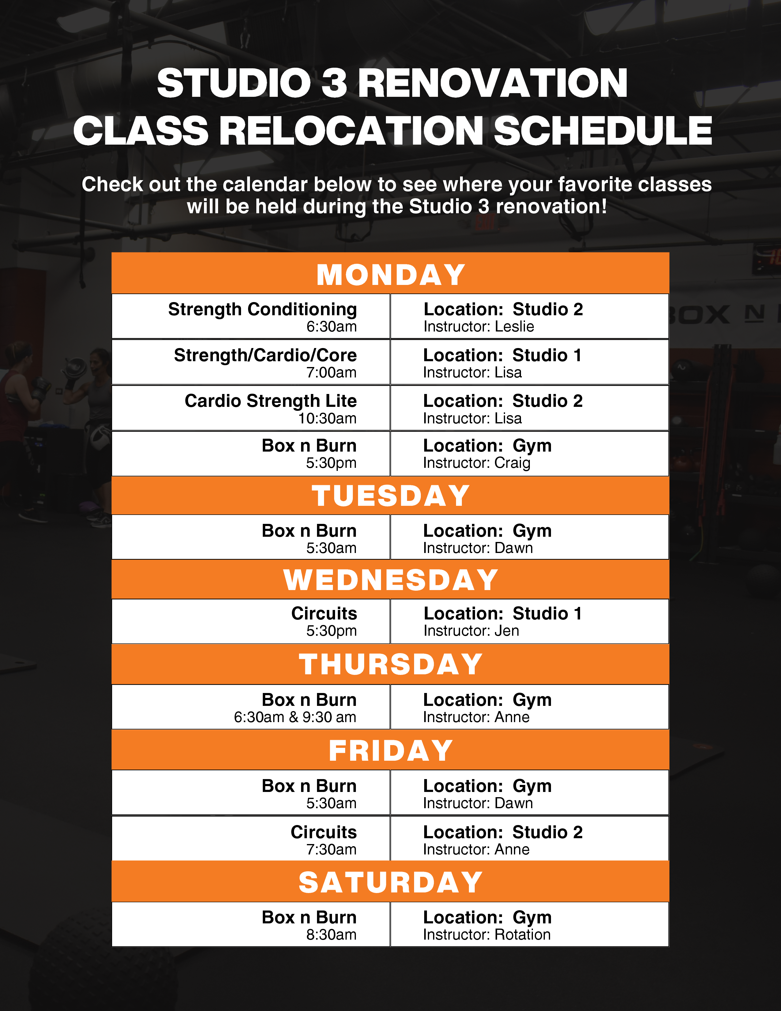 Wheaton Sport Center Studio 3 schedule Aug 2025