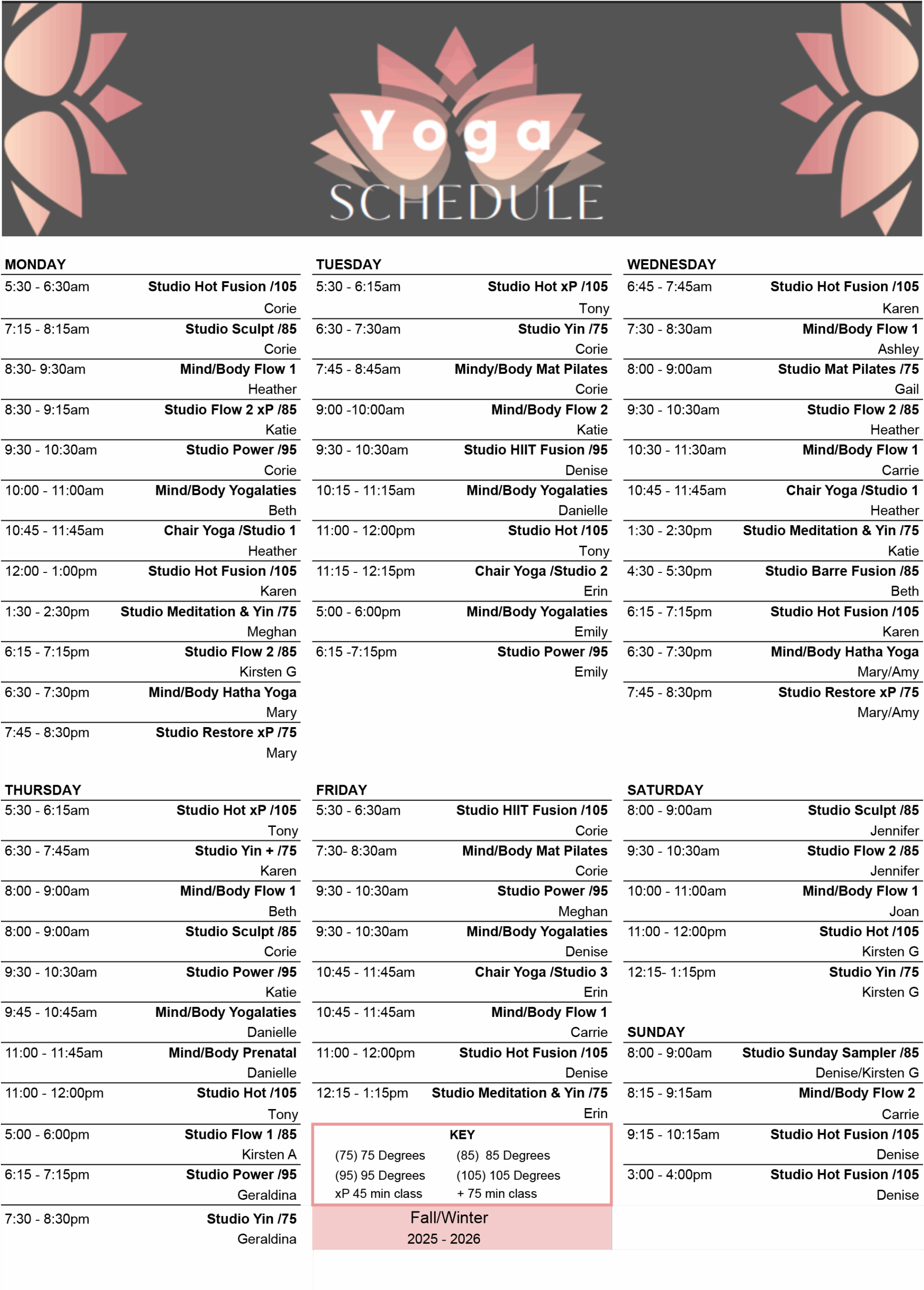 Wheaton Sport Center Mind Body Schedule Yoga Fall 2025