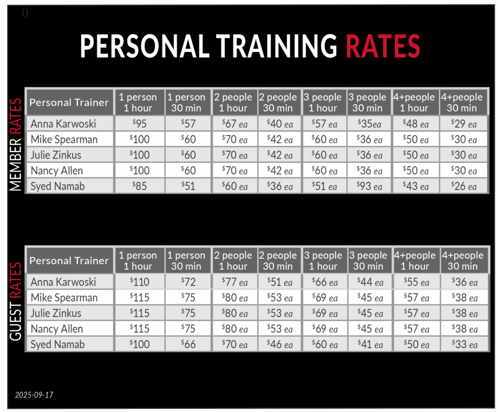 Wheaton Sport Center Personal Training Rate Card 9.17