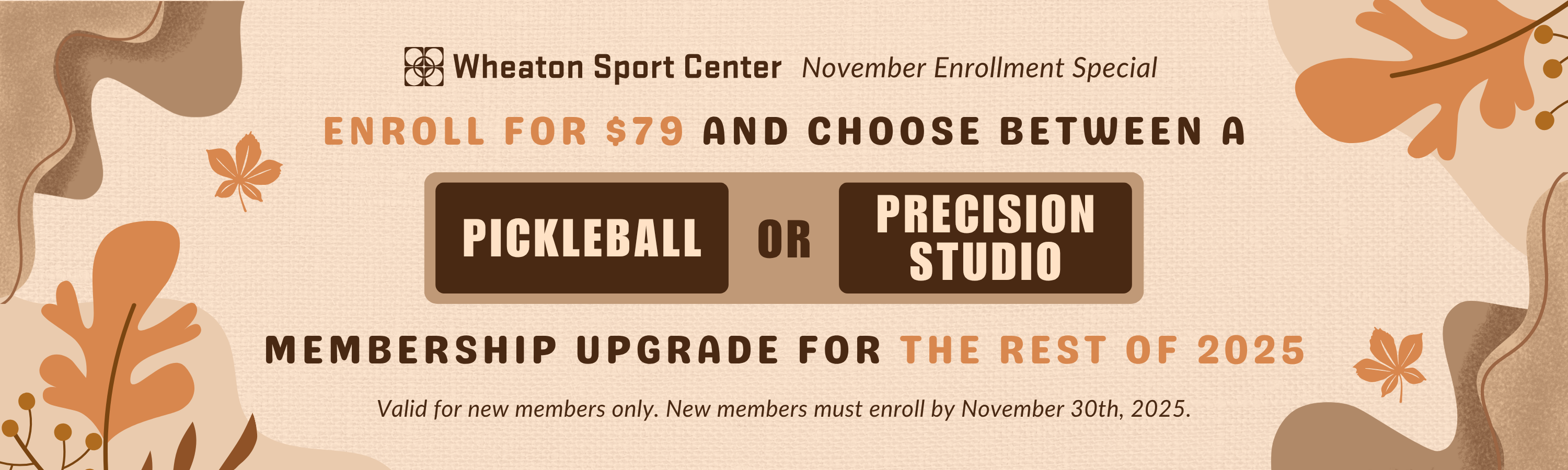 Wheaton Sport Center November Enrollment web banner