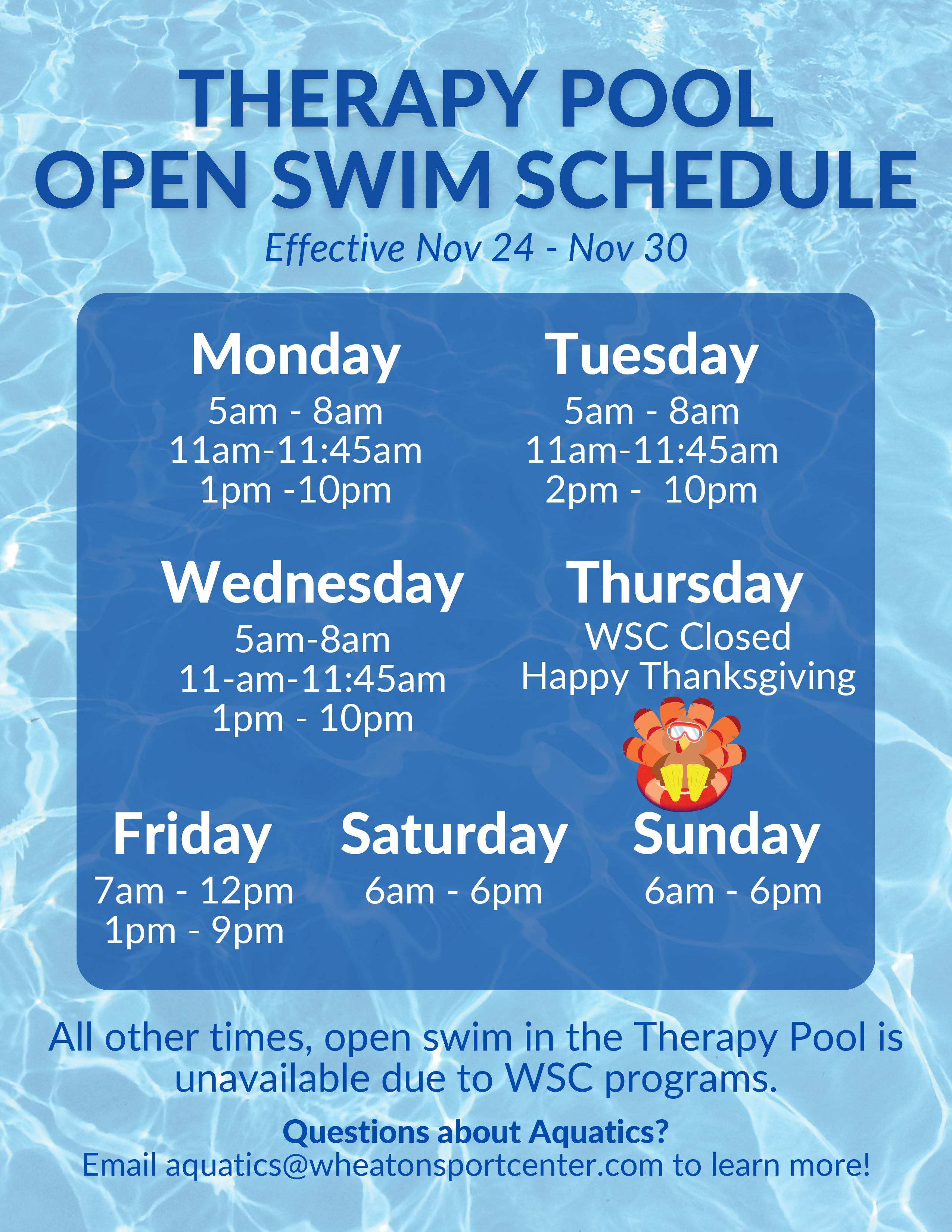 Wheaton Sport Center Open Swim Nov 24 - 28
