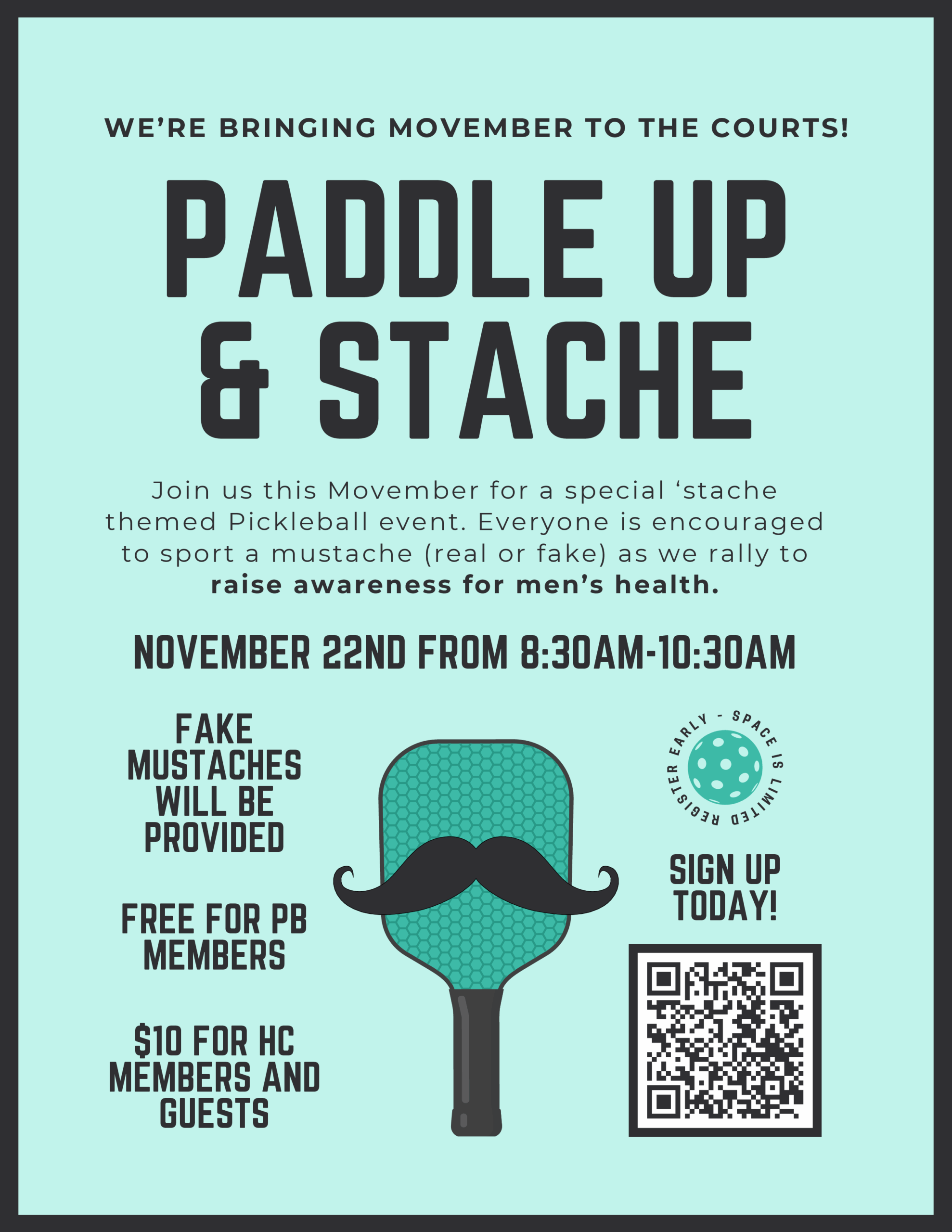 Wheaton Sport Center Pickleball Promos Paddle Up & Stache