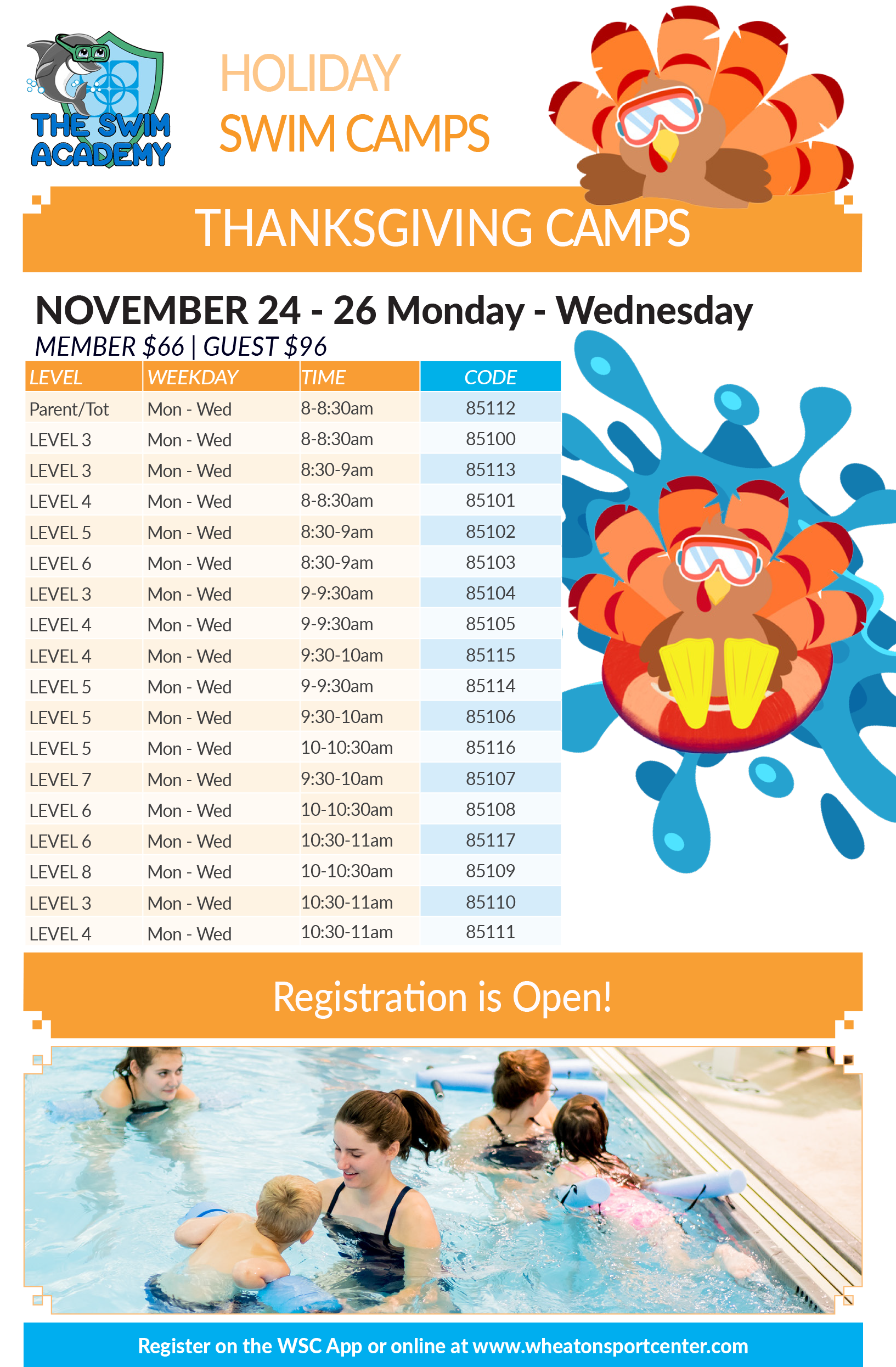 Wheaton Sport Center Thanksgiving Swim Camps 2025
