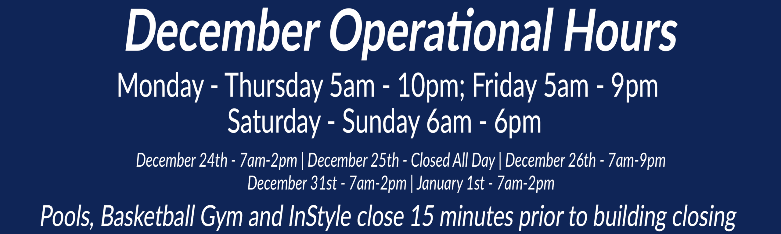 Wheaton Sport Center Dec 2025 Club Operational Hours