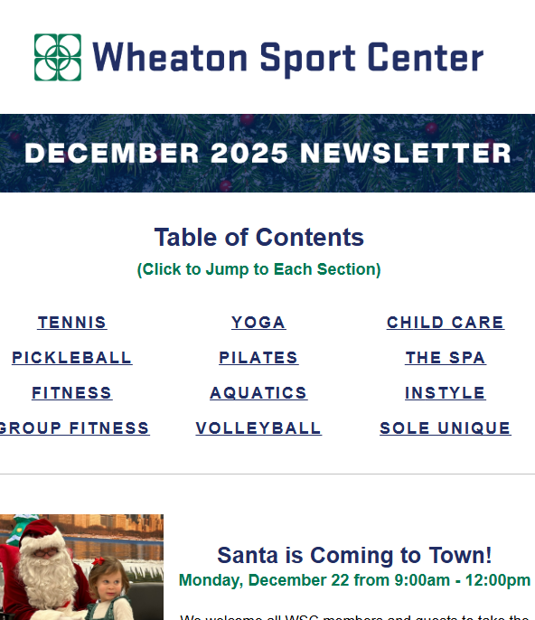 Wheaton Sport Center December 2025 Newsletter