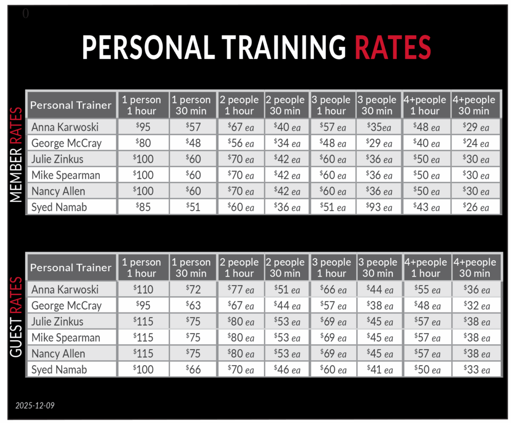 Wheaton Sport Center Personal Training Rate Card 12.9