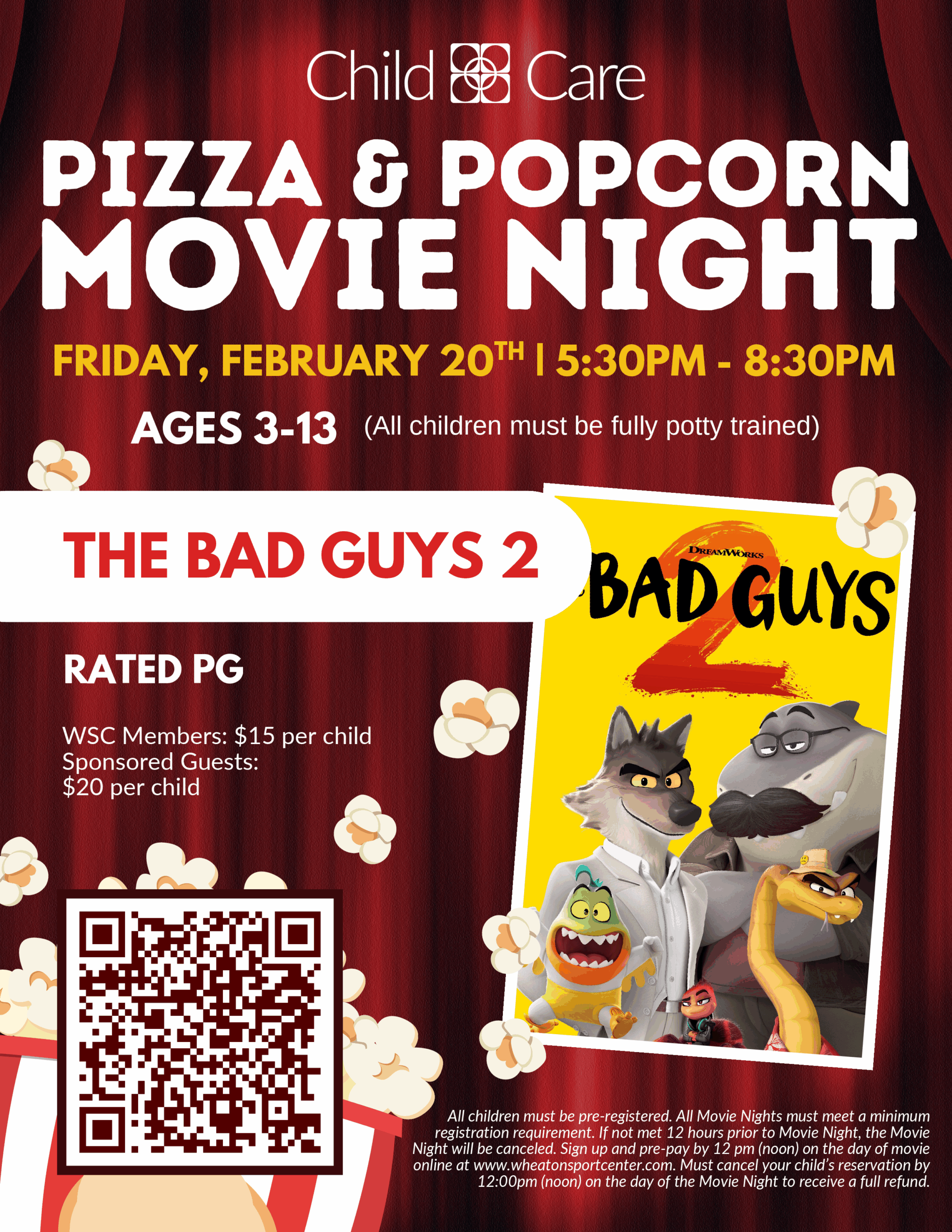 Wheaton Sport Center Child Care Movie Night Bad Guys 2 Feb 20
