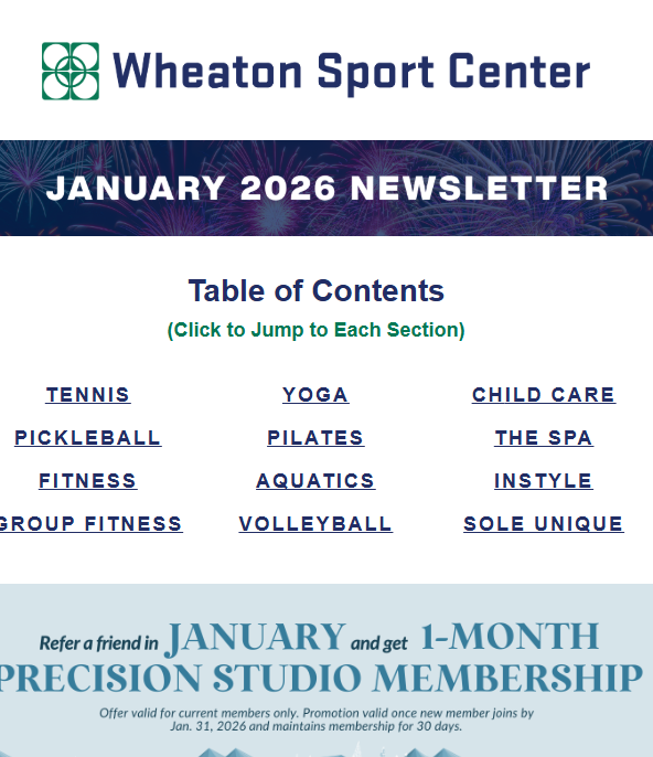 Wheaton Sport Center January 2026 Newsletter