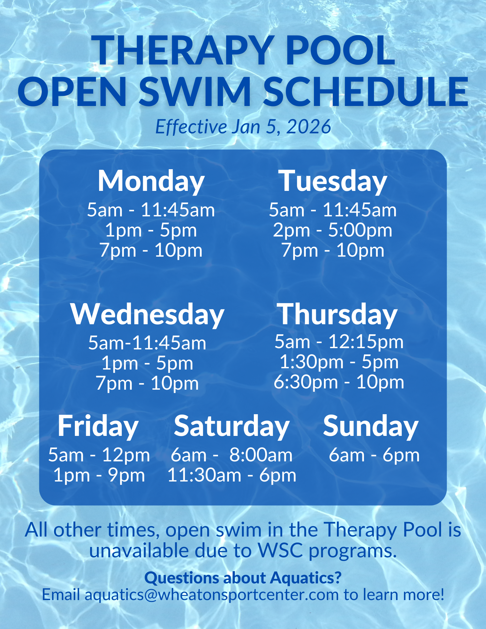 Wheaton Sport Center Open Swim Times Jan 5