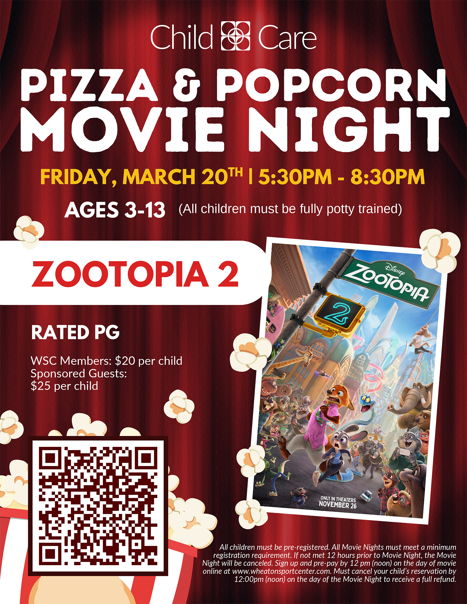 Wheaton Sport Center Child Care March Zootopia Movie Night
