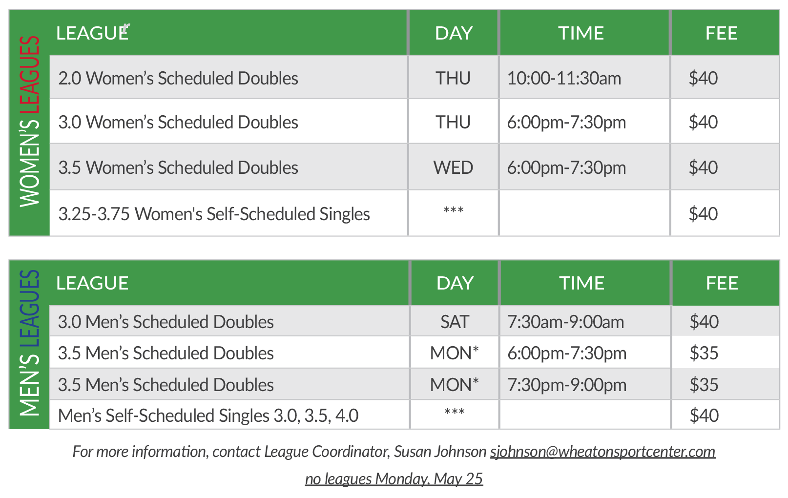 Wheaton Sport Center Tennis Leagues Adult Tennis - Spring