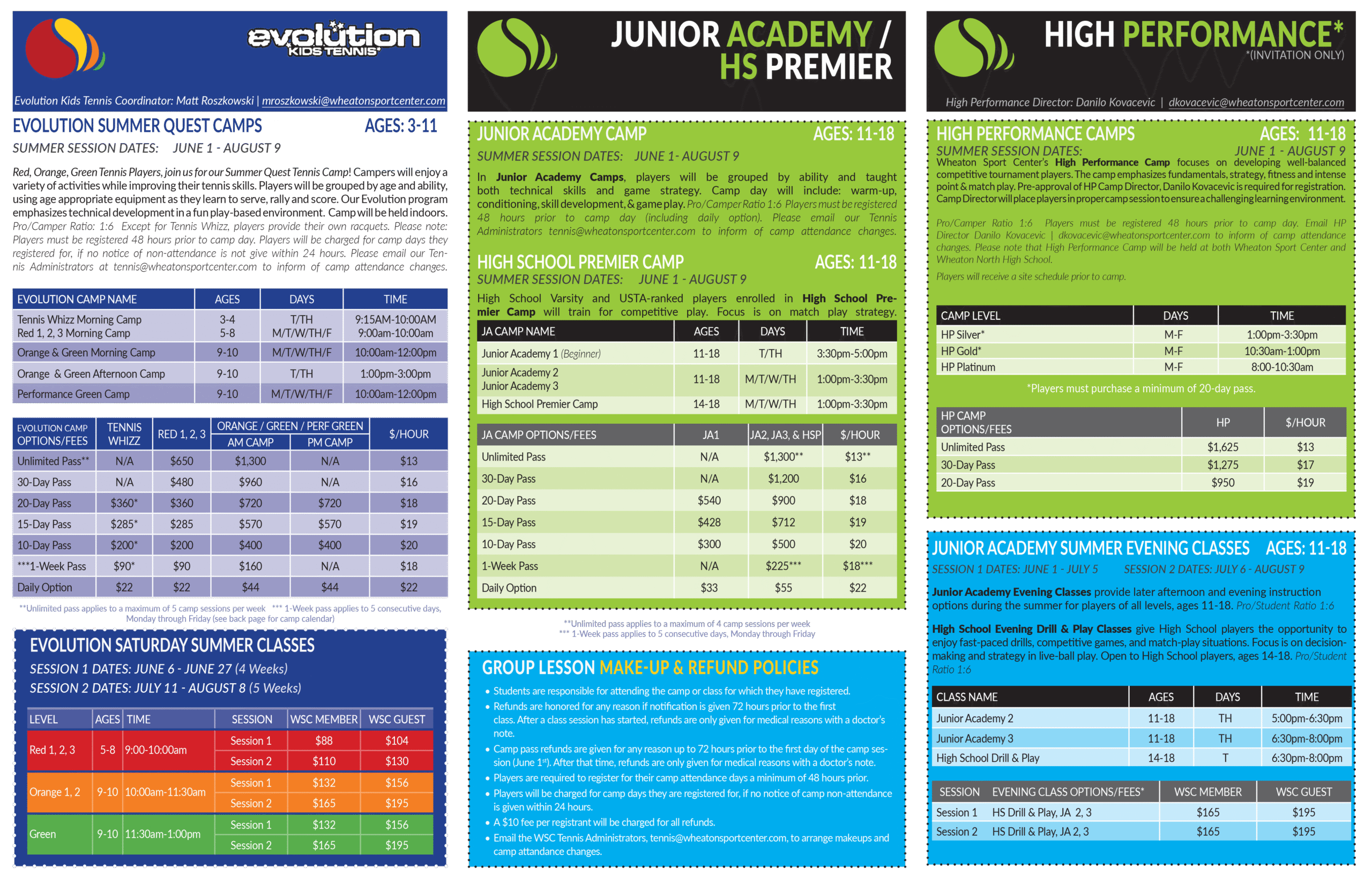 Wheaton Sport Center Youth Tennis Camp - SUMMER (Max Early) 2.4.26