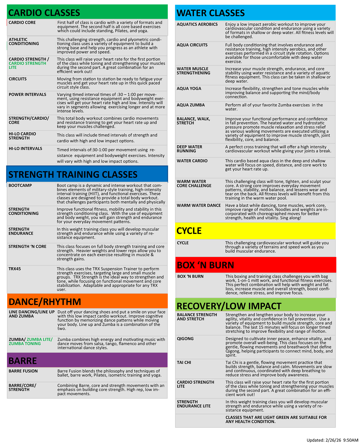 Wheaton Sport Center Group Fitness 3.1 NEW CLASS DESCRIPTIONS SPRING 2026