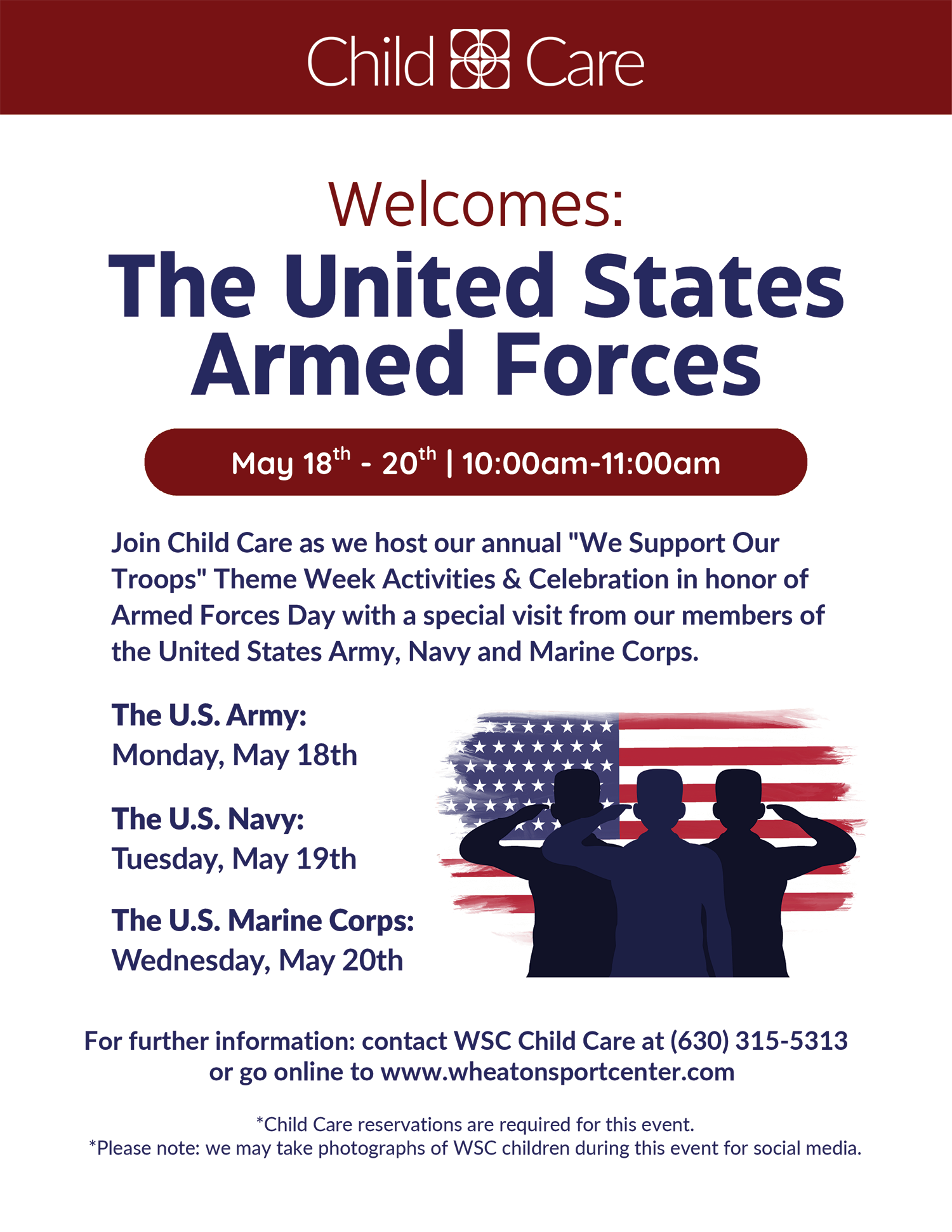 Wheaton Sport Center Child Care May 18 - 20 Armed Forces