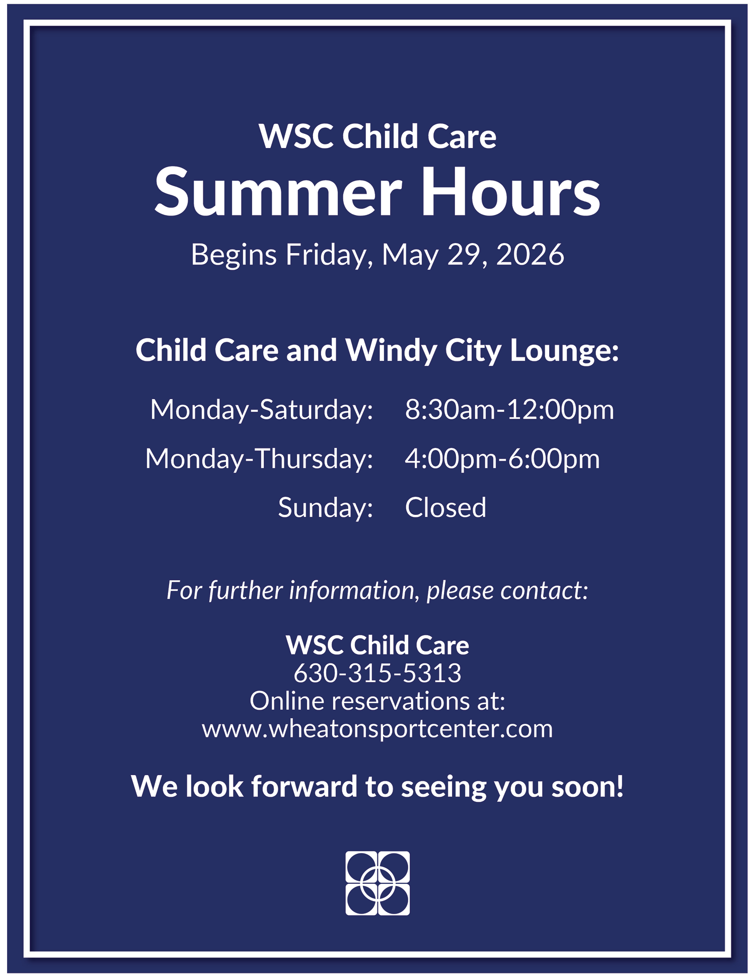 Wheaton Sport Center Child Care May Summer Hours