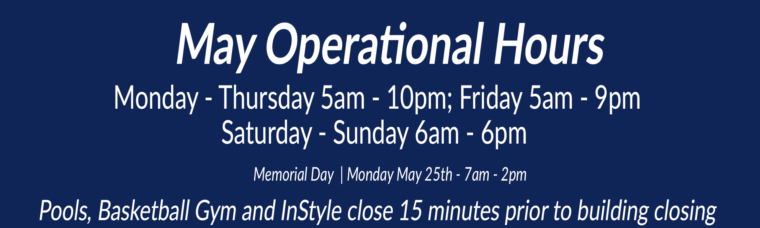 Wheaton Sport Center May 2026 Club Operational Hours