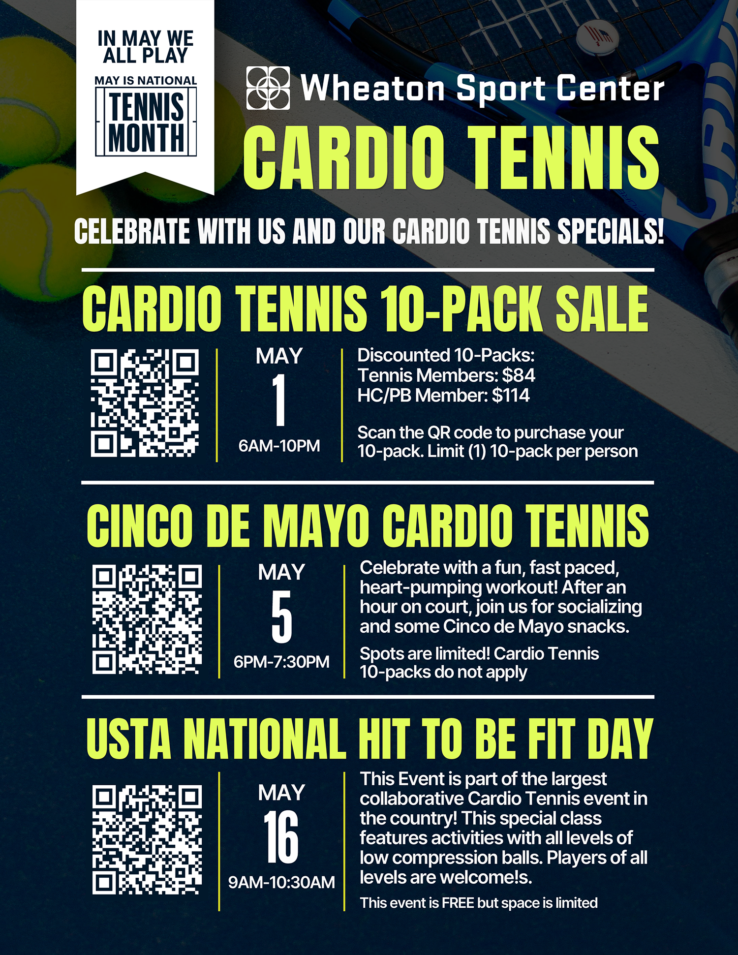 Wheaton Sport Center May is National Tennis Month Cardio Tennis