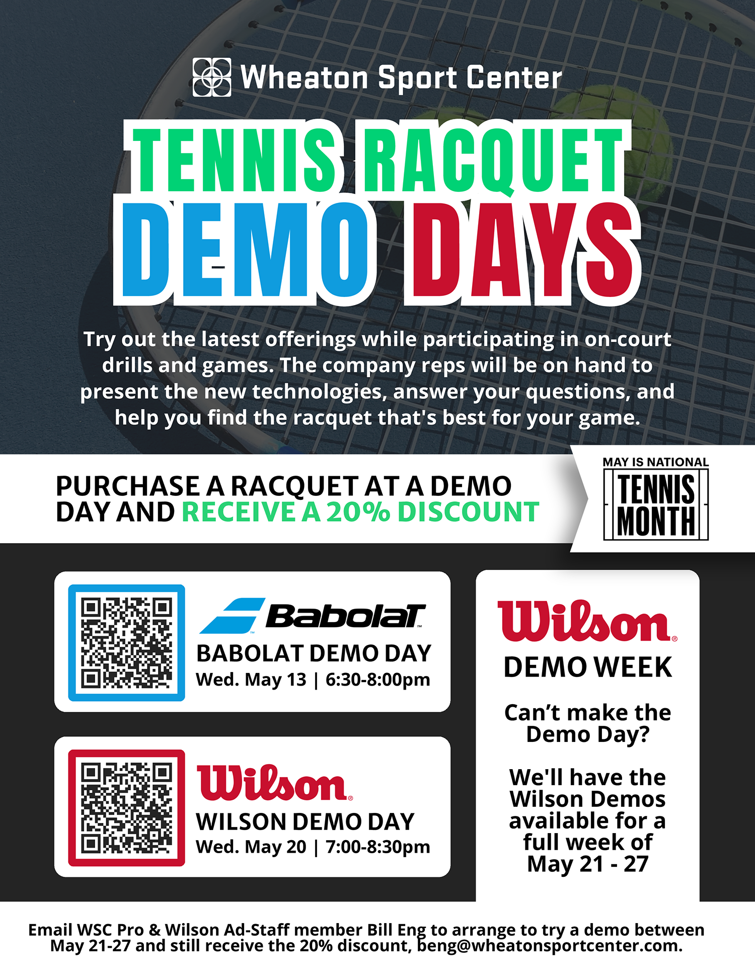 Wheaton Sport Center May is Tennis Demo Day