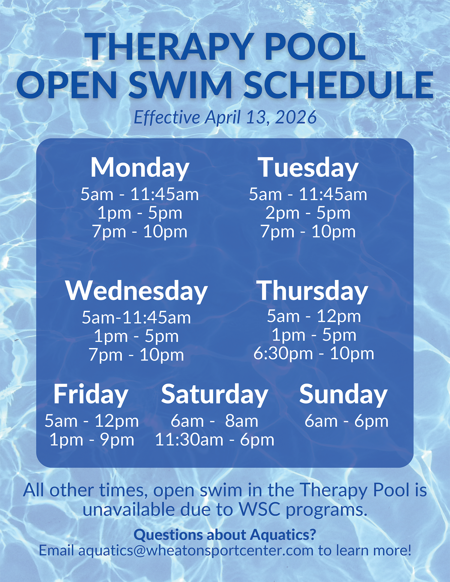 Wheaton Sport Center Open Swim April 2026
