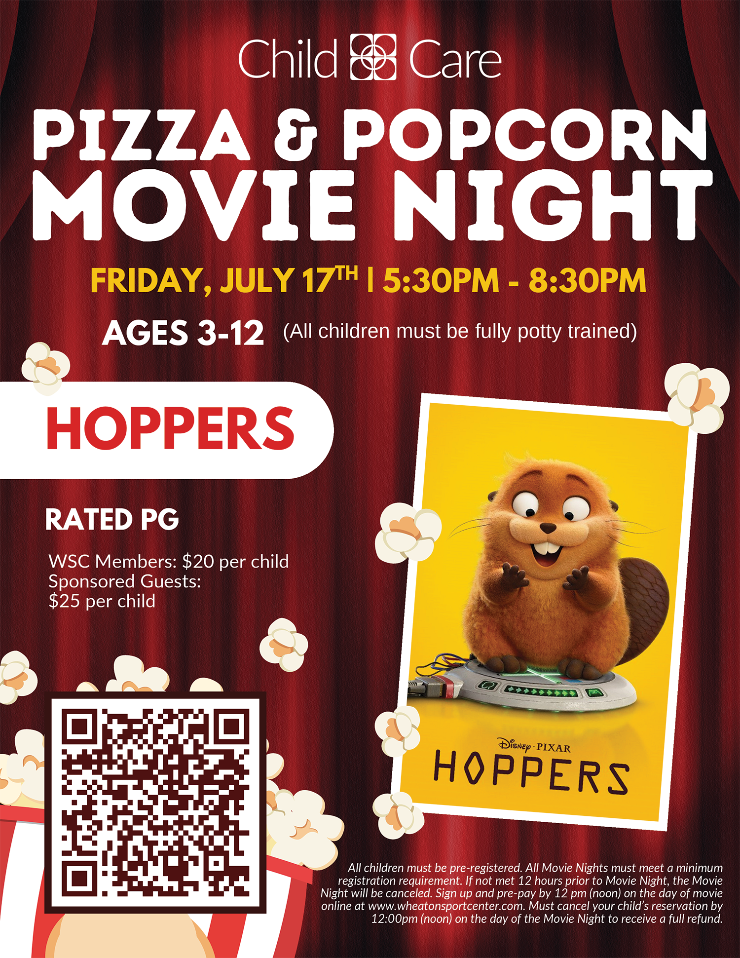 Wheaton Sport Center Child Care Movie Night July Hoppers