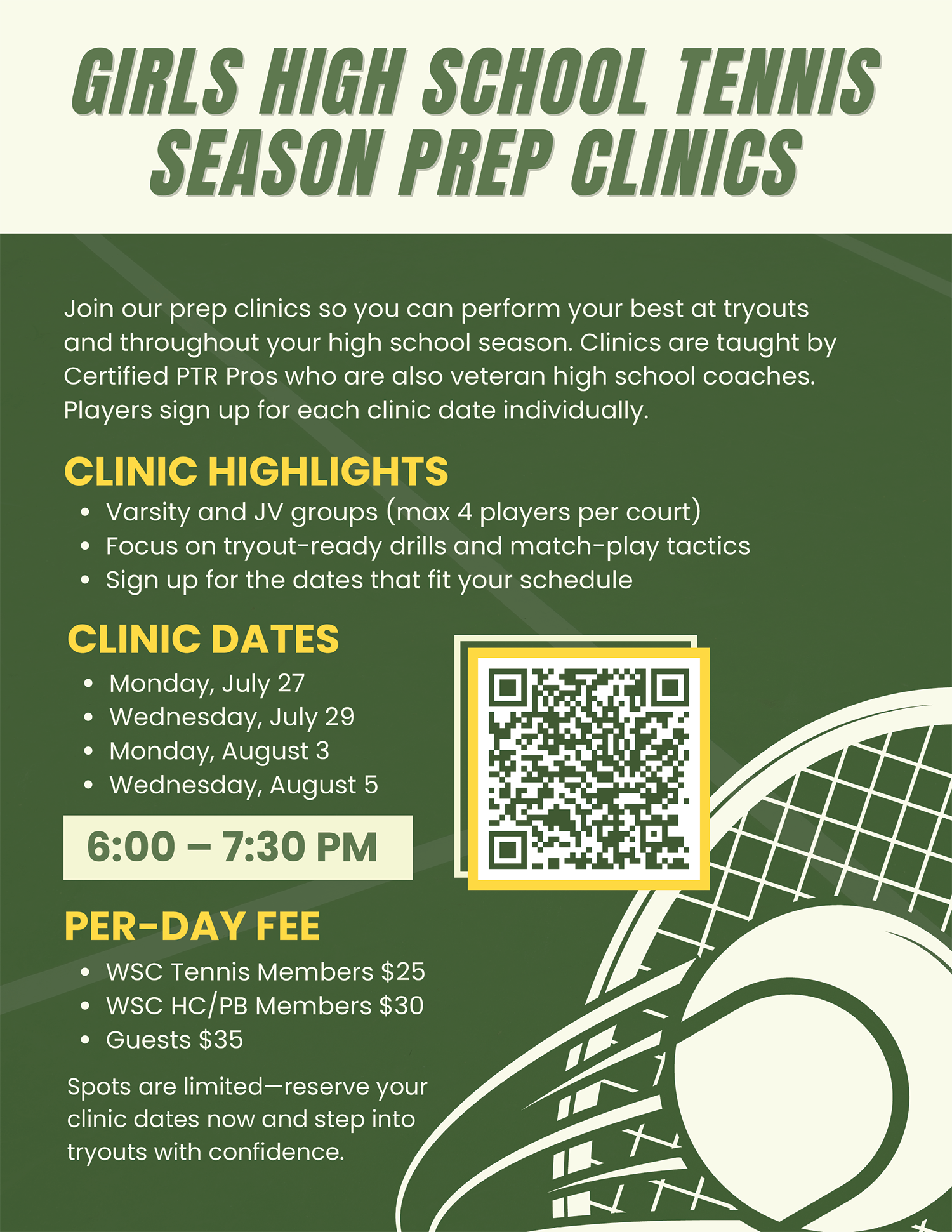 Wheaton Sport Center Tennis HS Prep Clinics July - August