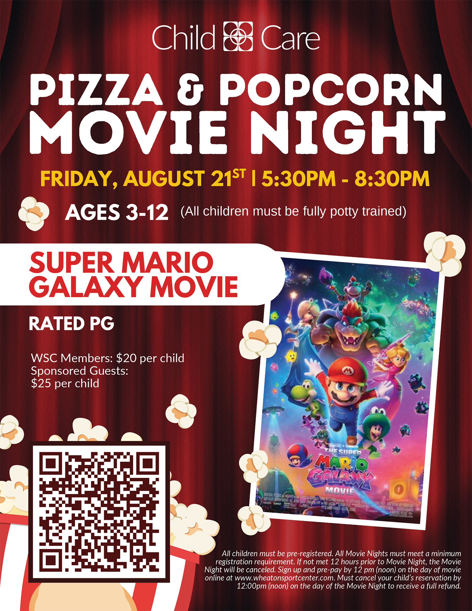 Wheaton Sport Center Child Care August Movie Night Super Mario Galaxy