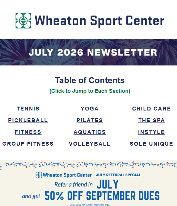 Wheaton Sport Center July 2026 Newsletter