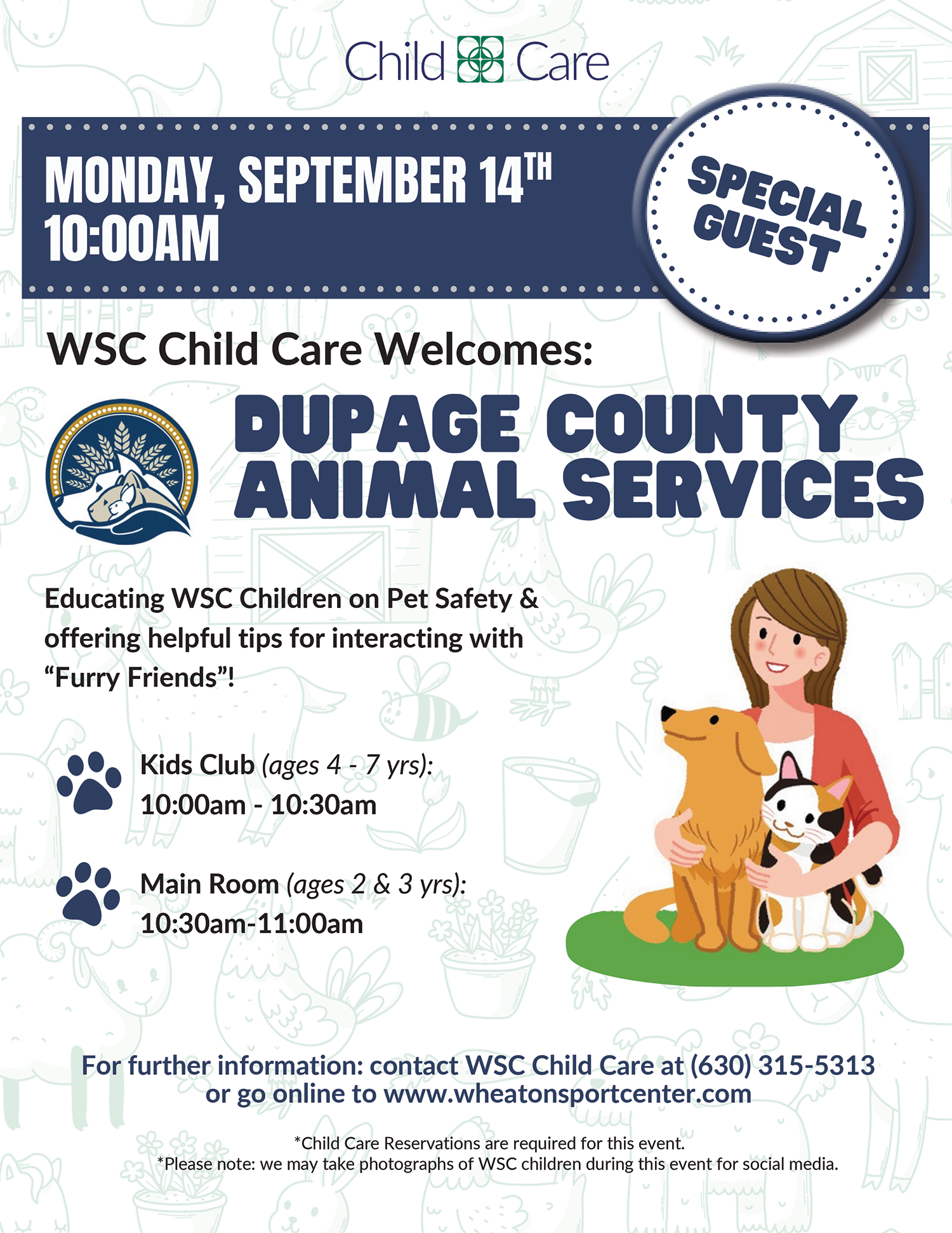 Wheaton Sport Center Child Care Animal Visit Sept 2026
