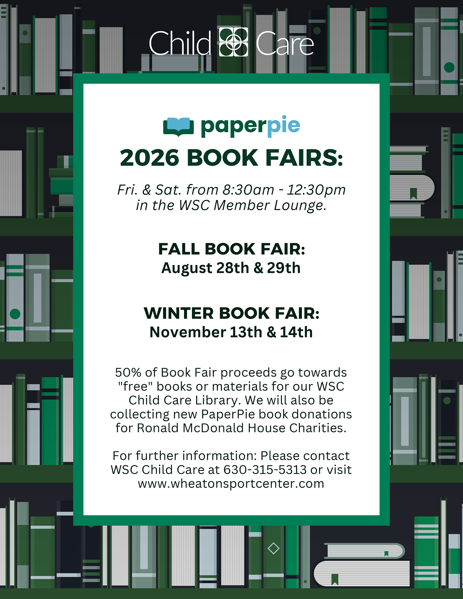Wheaton Sport Center Child Care Book Fair Fall and Winter 2026